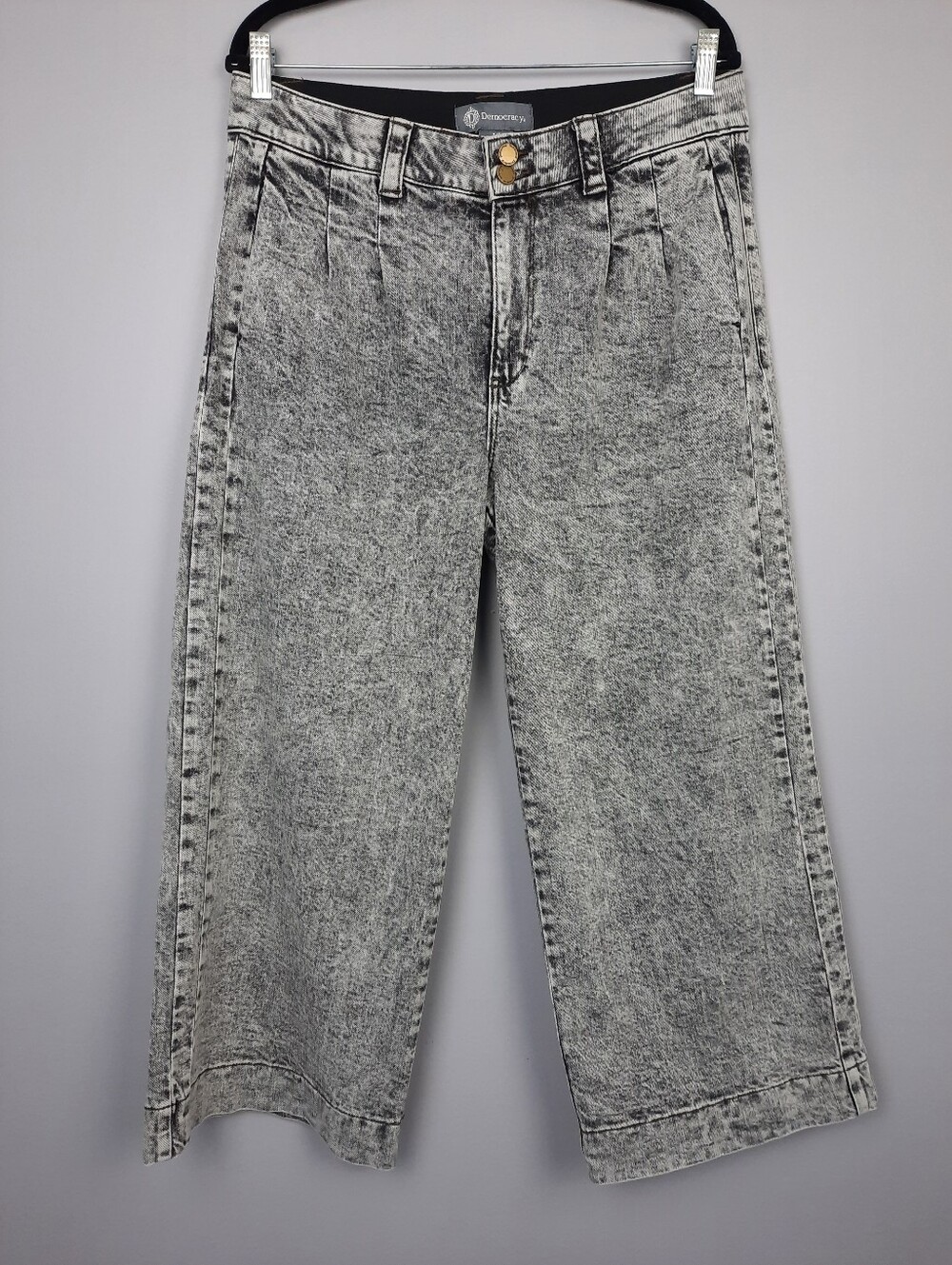 Democracy Gray Acid Wash Stretch Denim High Rise Cropped Wide Leg Jeans size 12